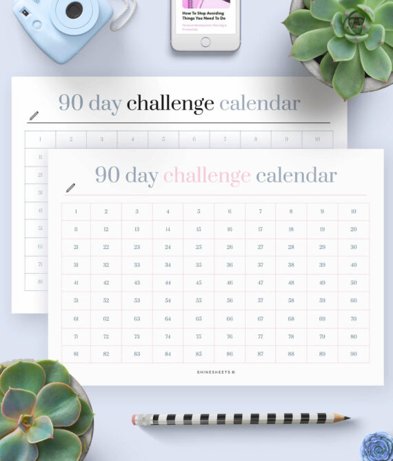 FREE Printable Challenge Tracker (90 Days To Form New Habits) | ShineSheets
