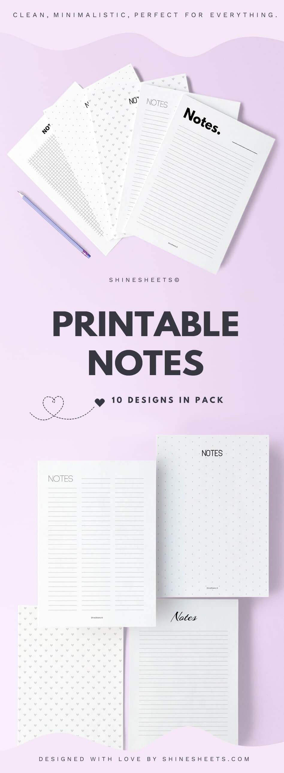 Printable Note Pages / 10 Designs Pack – ShineSheets