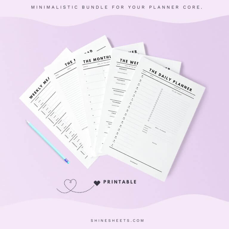 FREE Complete, Printable Planner Bundle For a Minimalist Soul | ShineSheets - Elevate Your Life