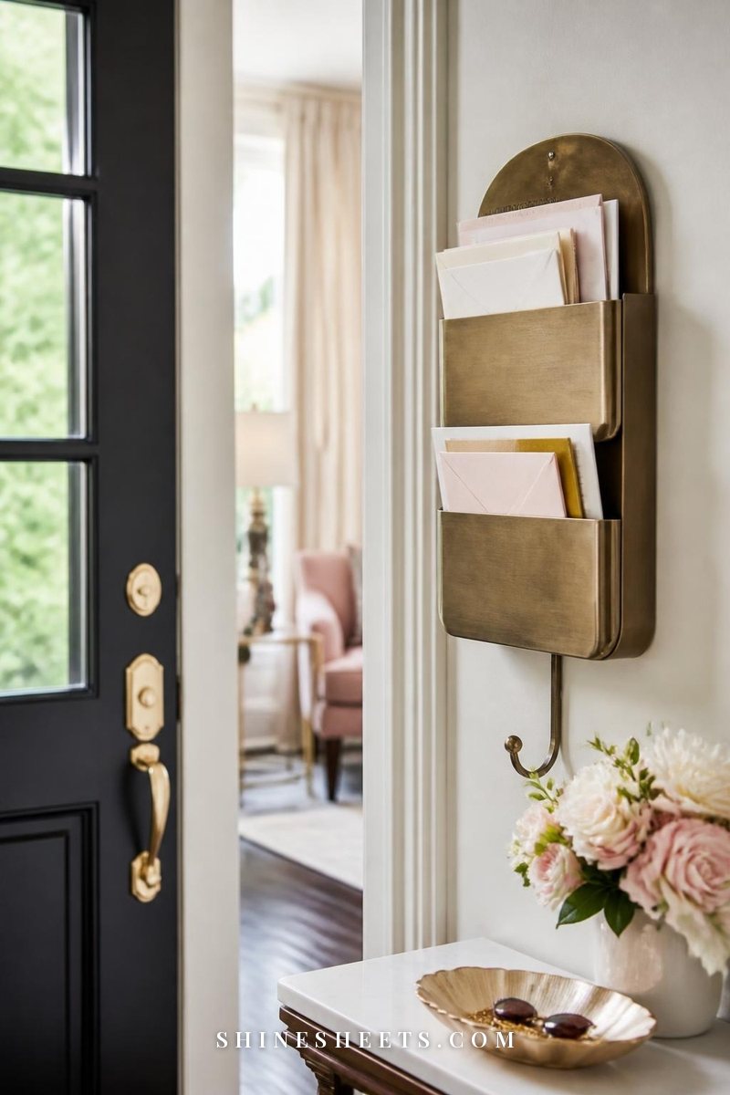 Wall-mounted mail organizer with letters by the front door