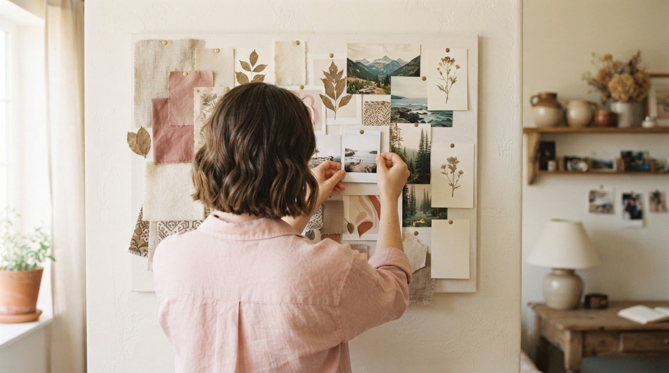 Woman pinning a mood board for her new me challenge