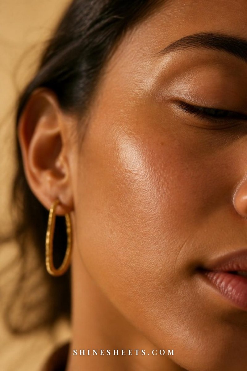 Soft-focus close-up of smooth, healthy cheek skin with natural texture lit by warm window light