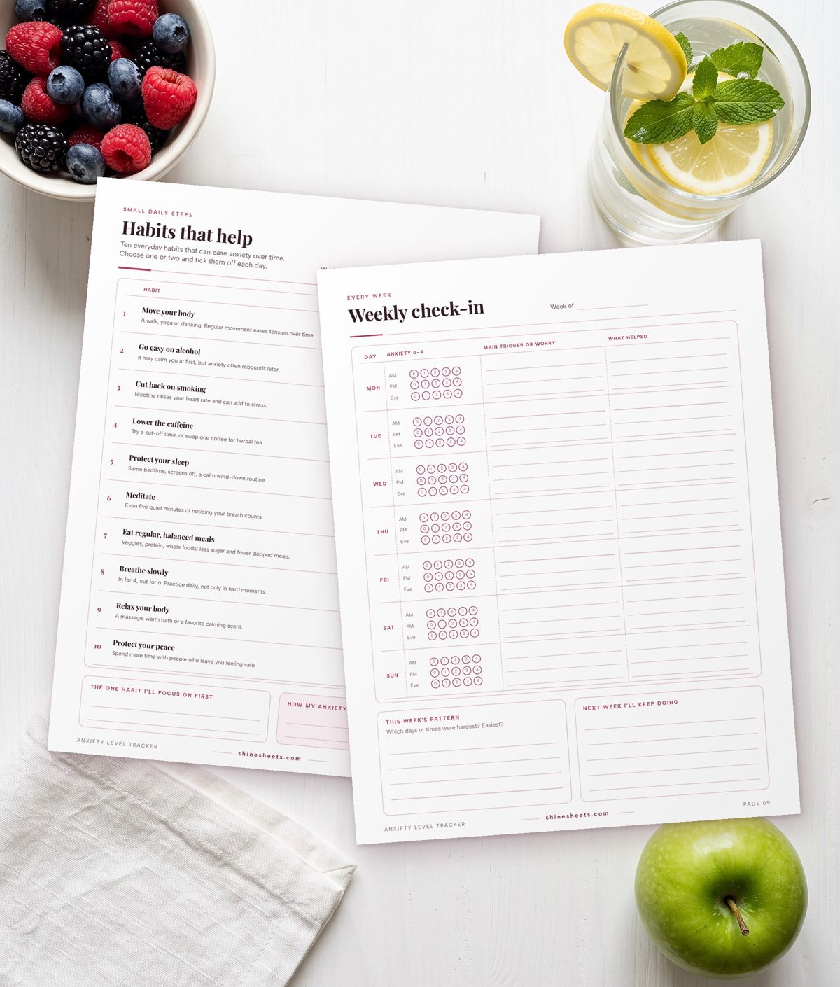 Habits that help anxiety checklist and weekly anxiety check-in