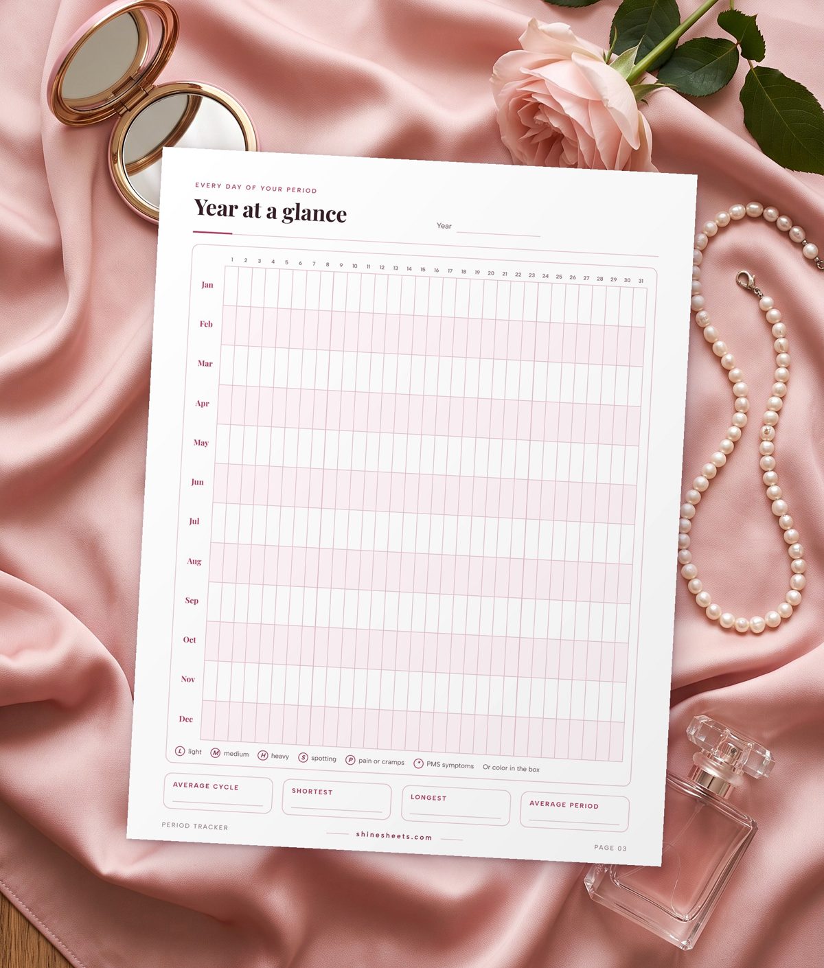 Undated year at a glance period tracker printable