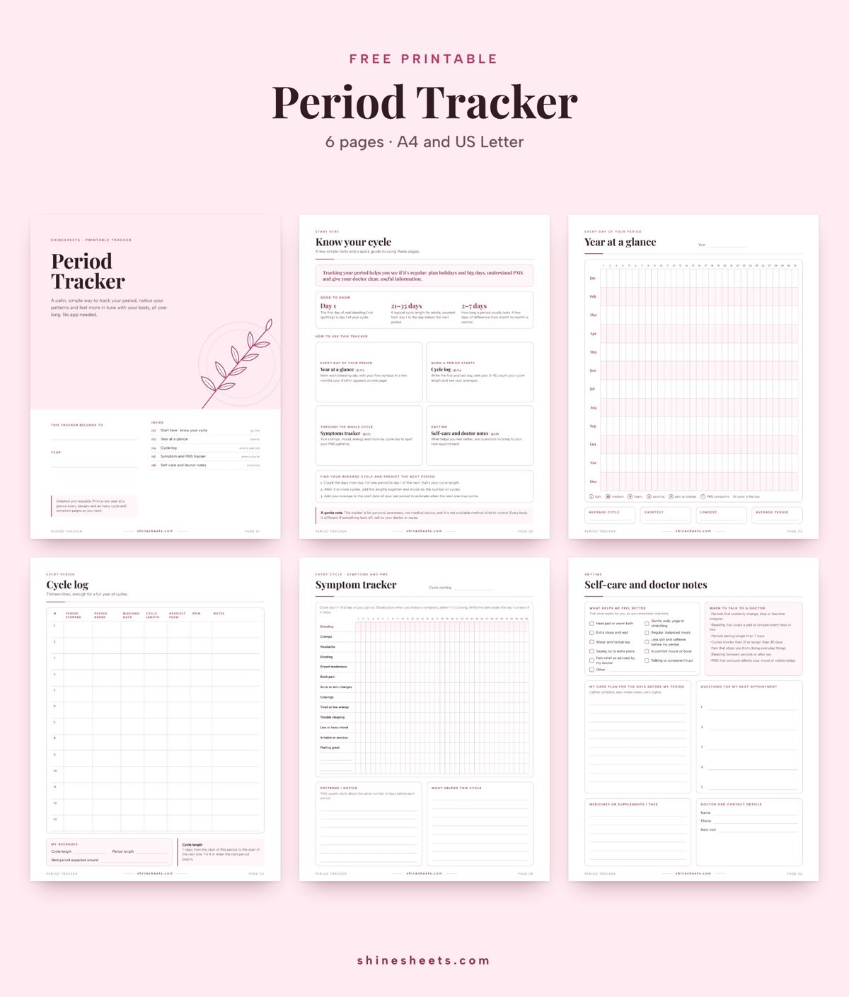 What's inside the free period tracker printable