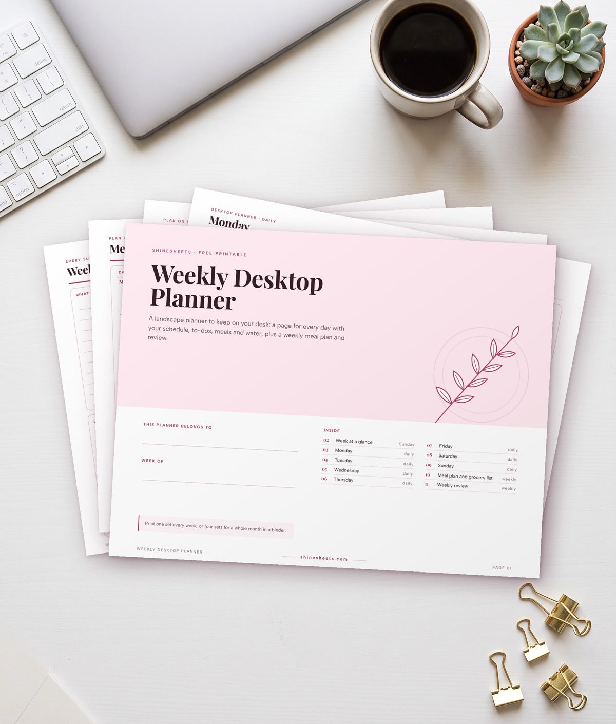 Free printable weekly desktop planner in landscape format