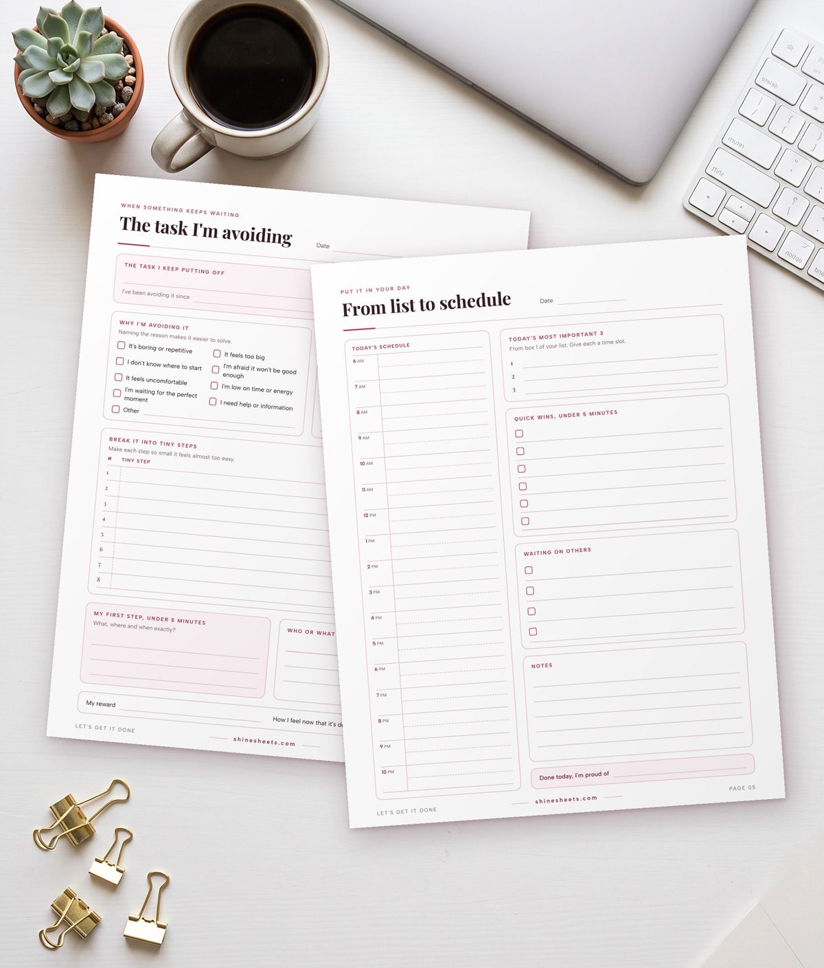 Avoided task breakdown worksheet and daily schedule printable