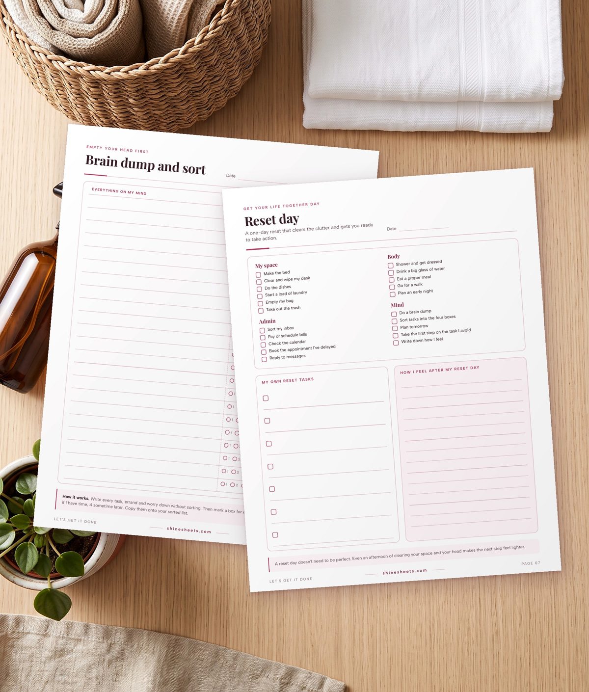 Brain dump page and get your life together day checklist